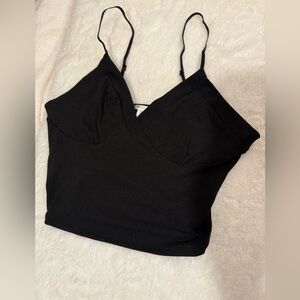 Bozzolo Black Ribbed Crop Top Size Large New Without Tags